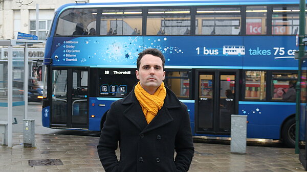 George Percival with a bus in Shirley