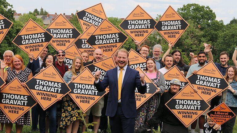 Thomas Gravatt with a group of Liberal Democrat supporters